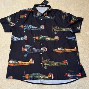 Hawalili polyester short sleeve shirt with vintage military air planes s…